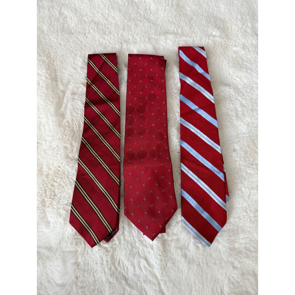 LOT OF 3 Brooks Brothers Necktie Red Silk Striped Geometric Collegiate Preppy